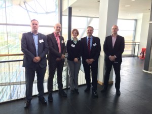 Big Data speakers posing together at the Met Office during the Big Data event